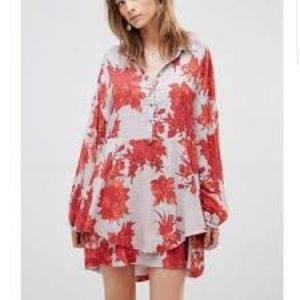 Free People 2 Tier Floral Shirt Dress